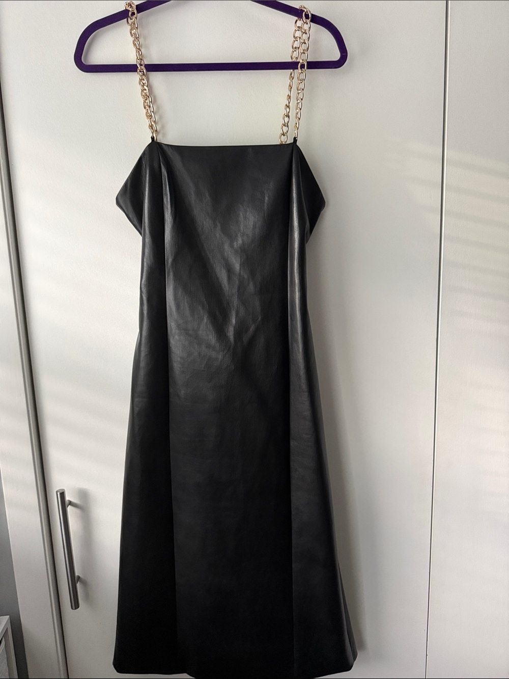 Alice + Olivia Black Faux Leather Chain Strap Cutout Midi Dress 12